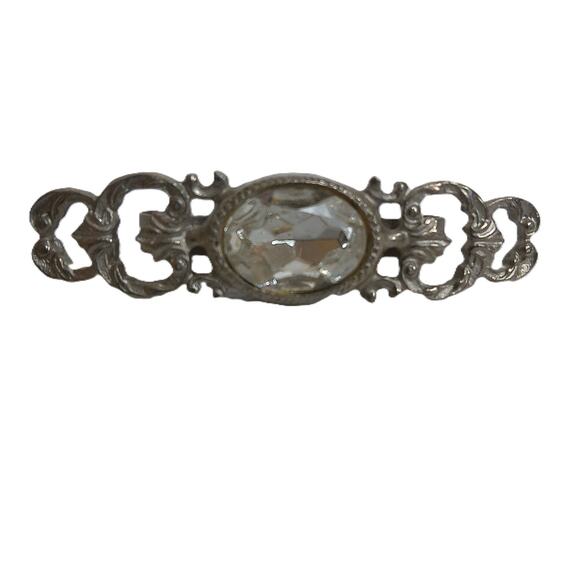 Unmarked Jewelry - Vintage Ornate Silver Tone Rhinestone Scarf Clip Dress Loop 3 Inch